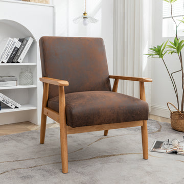 25.38'' Wide Classic Mid Century Modern Arm Chair, Light Brown Light Brown Microfiber