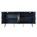 Stylish Sideboard With Wave Geometric Design, Conical Legs, Adjustable, Suitable For Study, Entryway And Living Room Navy Blue American Design Mdf