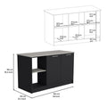 Kitchen Island With Large Countertop, Open Storage Shelves And Double Door Cabinet, Black Onyx Black Solid Wood Mdf Engineered Wood
