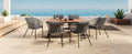 7 Pieces Patio Dining Set, All Weather Outdoor Furniture Set With Dining Table And Chairs, Acacia Wood Tabletop, Metal Frame, For For Garden, Backyard, Balcony, Grey Yes Grey Seats 6 Garden &