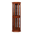 Corner Curio Cabinet With Lights, Adjustable Tempered Glass Shelves, Mirrored Back, Display Cabinet,Light Walnut E26 Light Bulb Not Included Walnut Mdf