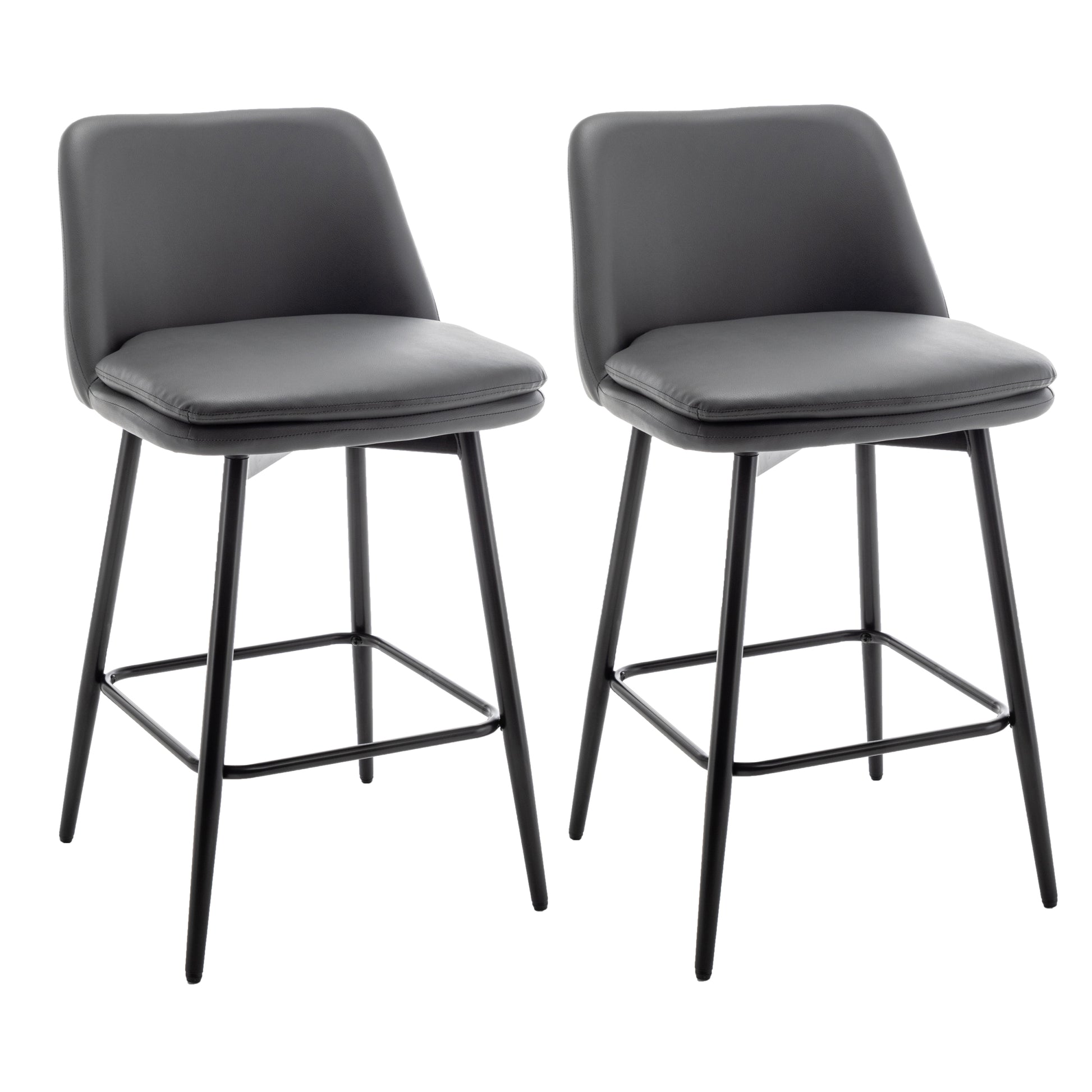 Counter Height Swivel Bar Stools Set Of 2, 360 Swivel Upholstered Barstools With Back And Metal Legs, 25.6" Seat Height,Counter Stools For Kitchen Island And Pub,Faux Leather,Grey Dark Grey Set Of 2 Pu Leather