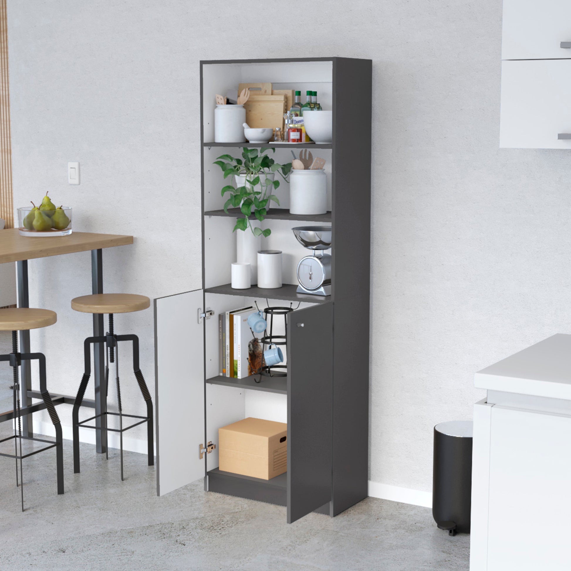 Sutton 2 Door Bookcase, Storage With Multi Level Shelves And Double Door Design Freestanding 1 2 Drawers Multicolor Primary Living Space Open Storage Space Contemporary Pine Particle Board Engineered Wood