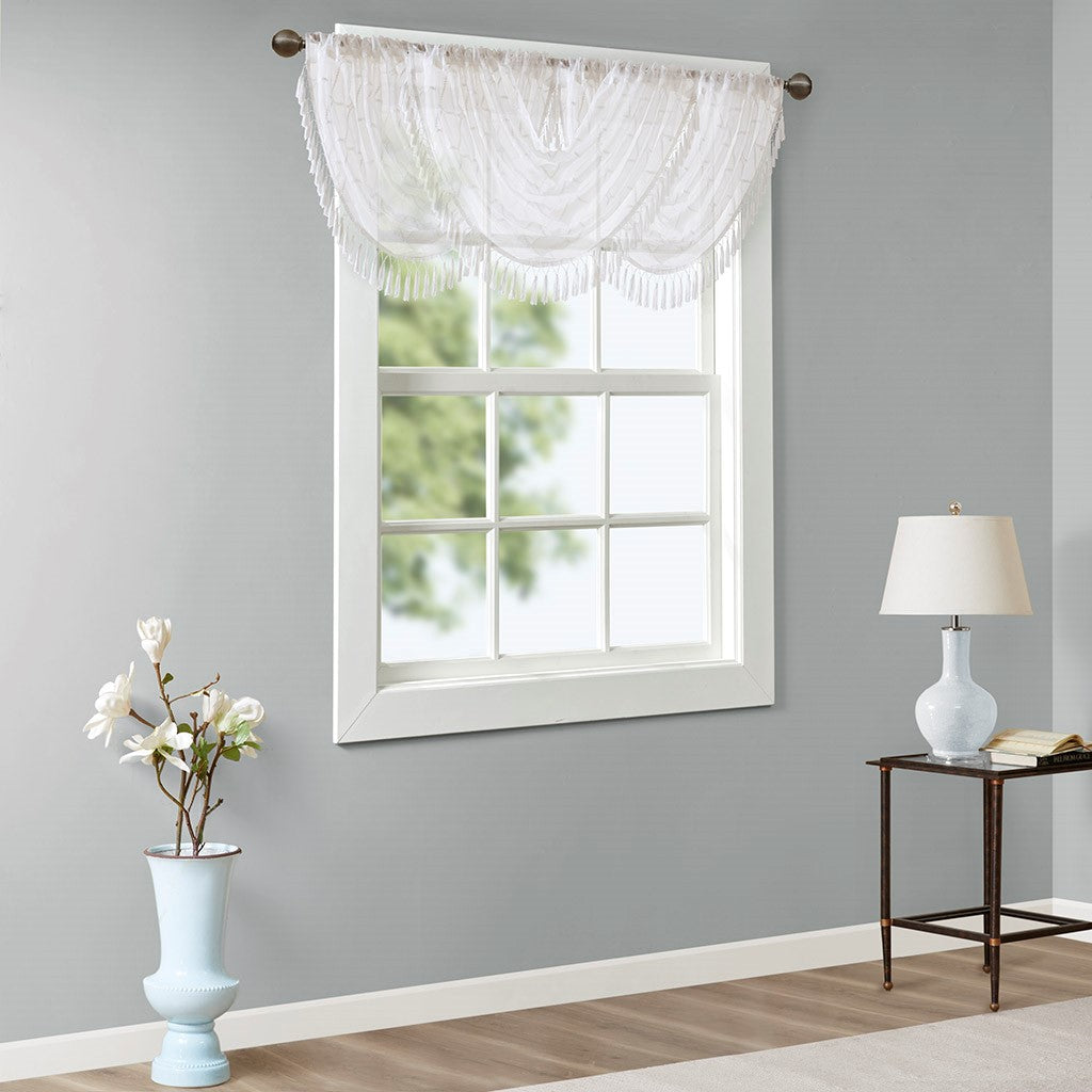 Diamond Sheer Embroidered Waterfall Valance White 38X46" White Polyester