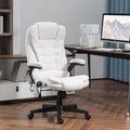 Homcom 6 Point Vibrating Massage Office Chair With Heat, Linen High Back Executive Office Chair With Reclining Backrest, Padded Armrests And Remote, Cream White Cream White Polyester