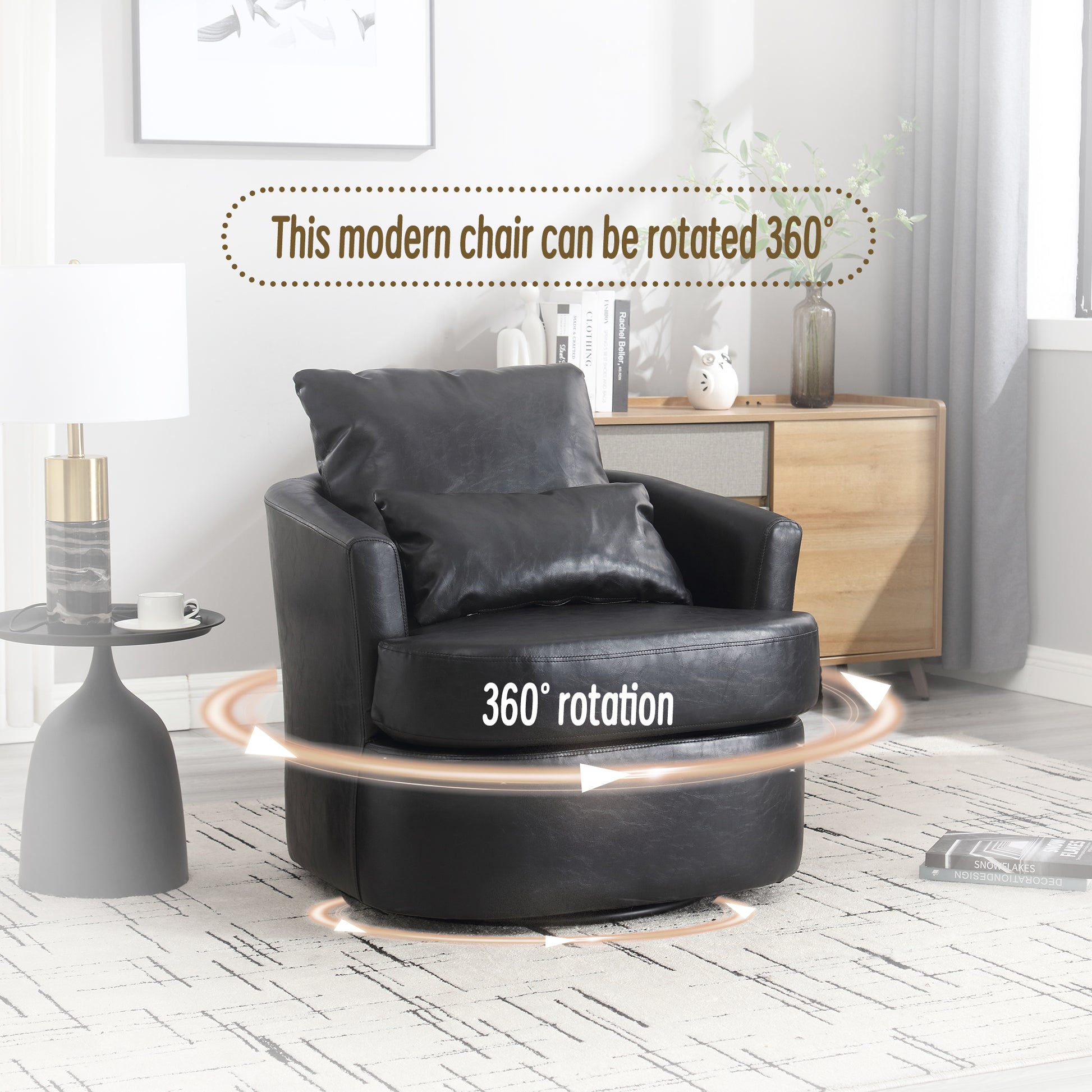 Coolmore Swivel Barrel Chair, Comfy Round Accent Sofa Chair For Living Room, 360 Degree Swivel Barrel Club Chair, Leisure Arm Chair For Nursery, Hotel, Bedroom, Office, Lounge Black Pu Black Pu