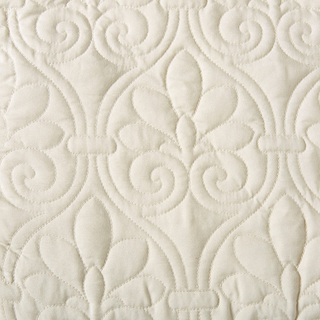 3 Piece Split Corner Pleated Quilted Bedspread Cream King Cream Polyester
