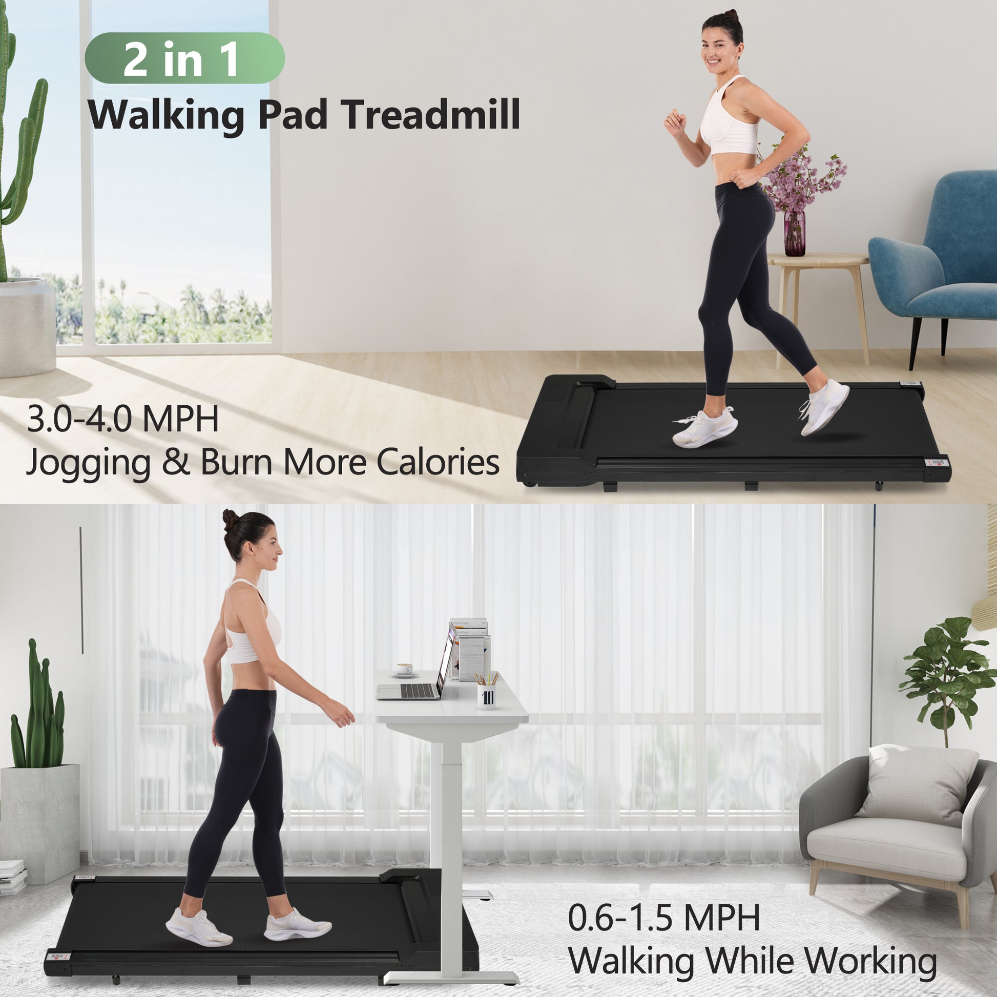 Walking Pad Under Desk Treadmill For Home Office 2.5Hp Walking Treadmill 0.6 4Mph 300Lbs Capacity Treadmill For Walking Running Remote Control Batteries Black Metal