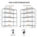 5 Tier Heavy Duty Adjustable Shelving And Racking, 300 Lbs. Per Wire Shelf, With Wheels And Shelf Liners, For Warehouses, Supermarkets, Kitchens, Etc. 59.45