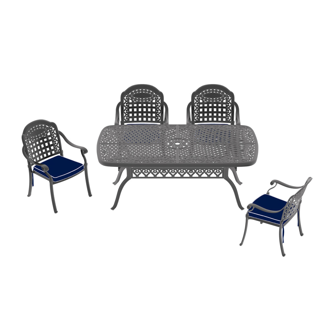 Cushions In Random Colors 5 Piece Set Of Cast Aluminum Patio Furniture With Cushions Yes Dining Set Black Seats 4 Rust Resistant Frame Water Resistant Cushion Garden & Outdoor Complete Patio Sets Aluminium