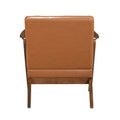 Brown Finish Solid Rubberwood Frame 1Pc Accent Chair Brown Faux Leather Upholstery Living Room Furniture Brown Primary Living Space Rubberwood Solid Wood