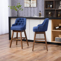 Coolmore Bar Stools Set Of 2 Counter Height Chairs With Footrest For Kitchen, Dining Room And 360 Degree Solid Wood Legs Swivel Bar Stools Set Of 2 Navy Linen Navy Foam Linen