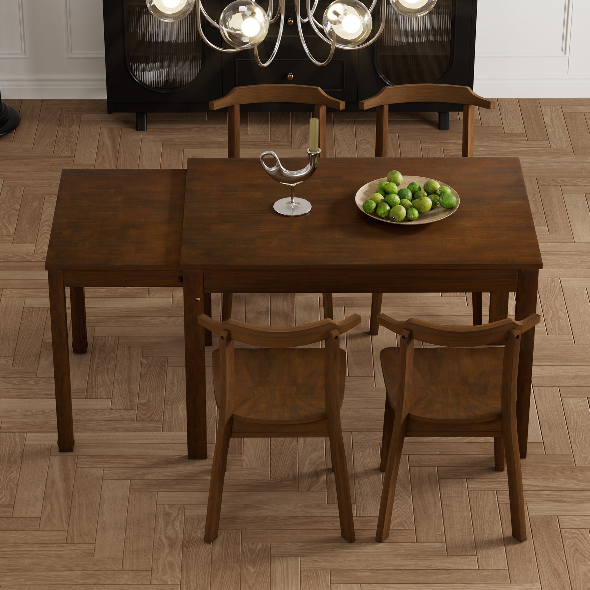 Farmhouse 65" 5 Piece Extendable Dining Table Set With Wheels Kitchen Table Set With 17.7" Pull Out Side Table And Dining Chairs For Small Places, Brown Wood Wood Brown Solid Back Wood Dining Room Solid Wood Rubberwood Rectangular Rectangular Dining