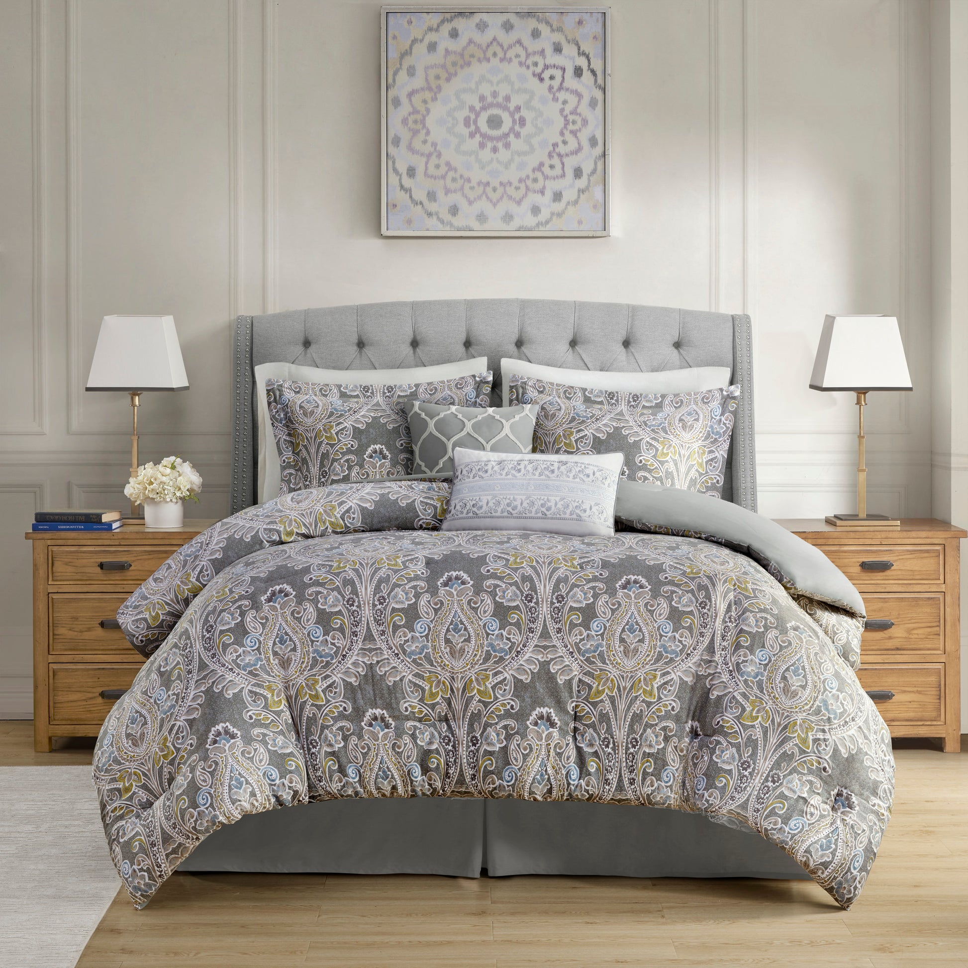 6 Piece Cotton Comforter Set Grey King King Grey Cotton