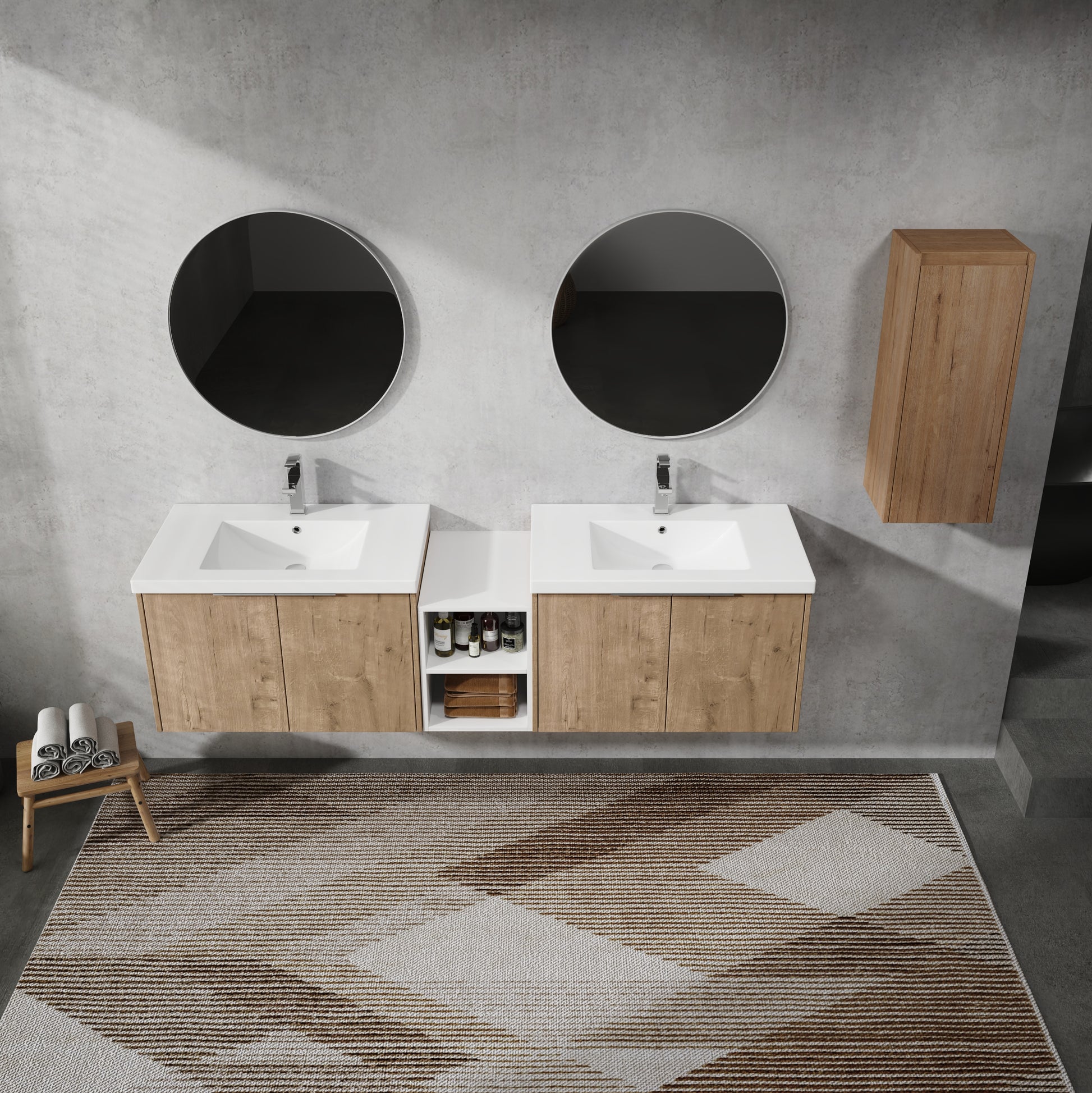 72" Wall Mounted Bathroom Vanity With Sink And Side Cabinet, Soft Close Doors,00112Imo 00630Imox2 00612Gwh Combination Cabinet Kd Packing Imitative Oak Bathroom Modern Plywood Plywood