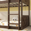 Twin Over Twin Floor Bunk Bed With Panelled Headboard And Footboard, Solid Rubber Wood Foundation With Safety Guardrails, Built In Ladder,Antique Oak Twin Antique Dark Oak Rubber Wood