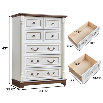 7 Drawer Dresser Chest For Bedroom With Wooden Base And Riser Trim, Wooden Rustic Rustic Chest Of Drawers, Storage Dresser For Bedroom, Living Room Walnut Mdf