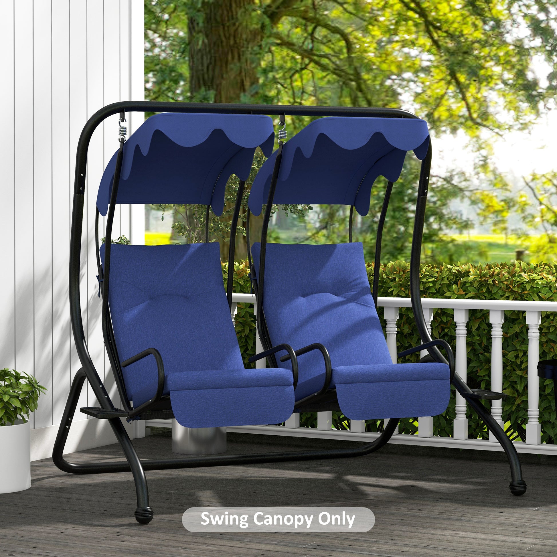 Outsunny 2 Seater Swing Canopy Replacement With Tubular Framework, Outdoor Swing Sunshade Top Cover Canopy Only , Dark Blue Dark Blue Polyester