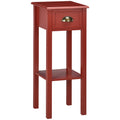 Homcom 2 Tier Side Table With Drawer, Narrow End Table With Bottom Shelf, For Living Room Or Bedroom, Red Red Mdf