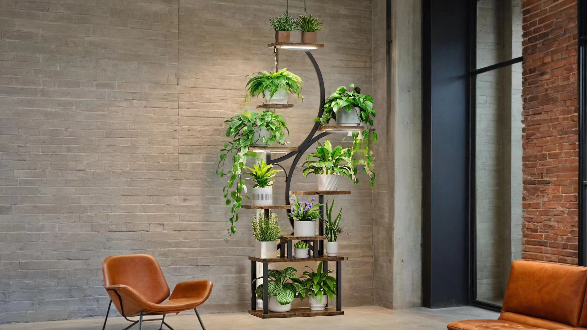 Plant Stand Indoor With Grow Lights, 8 Tiered Indoor Plant Shelf, 61" Tall Plant Stand For Indoor Plants Multiple, Metal Plant Flower Holder Stand, S Shaped Plant Rack For Home, Patio Black Black