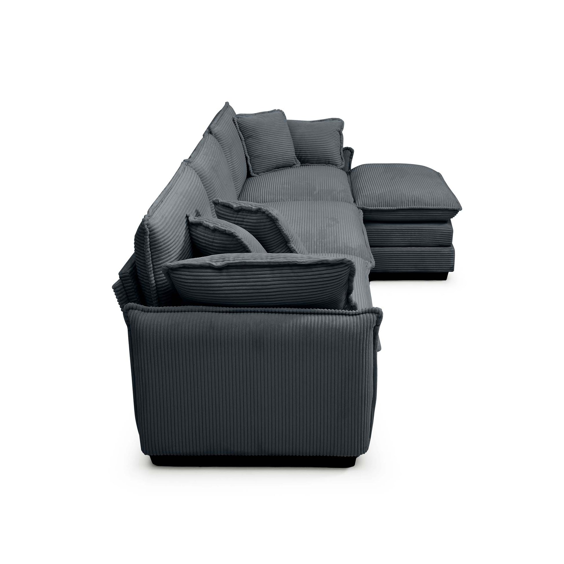 Oversize 3 Seater Sofa With One Footrest, L Shaped Sectional Sofa With Ottoman For Living Rooms,Grey Corduroy Sofa Grey Corduroy 3 Seat