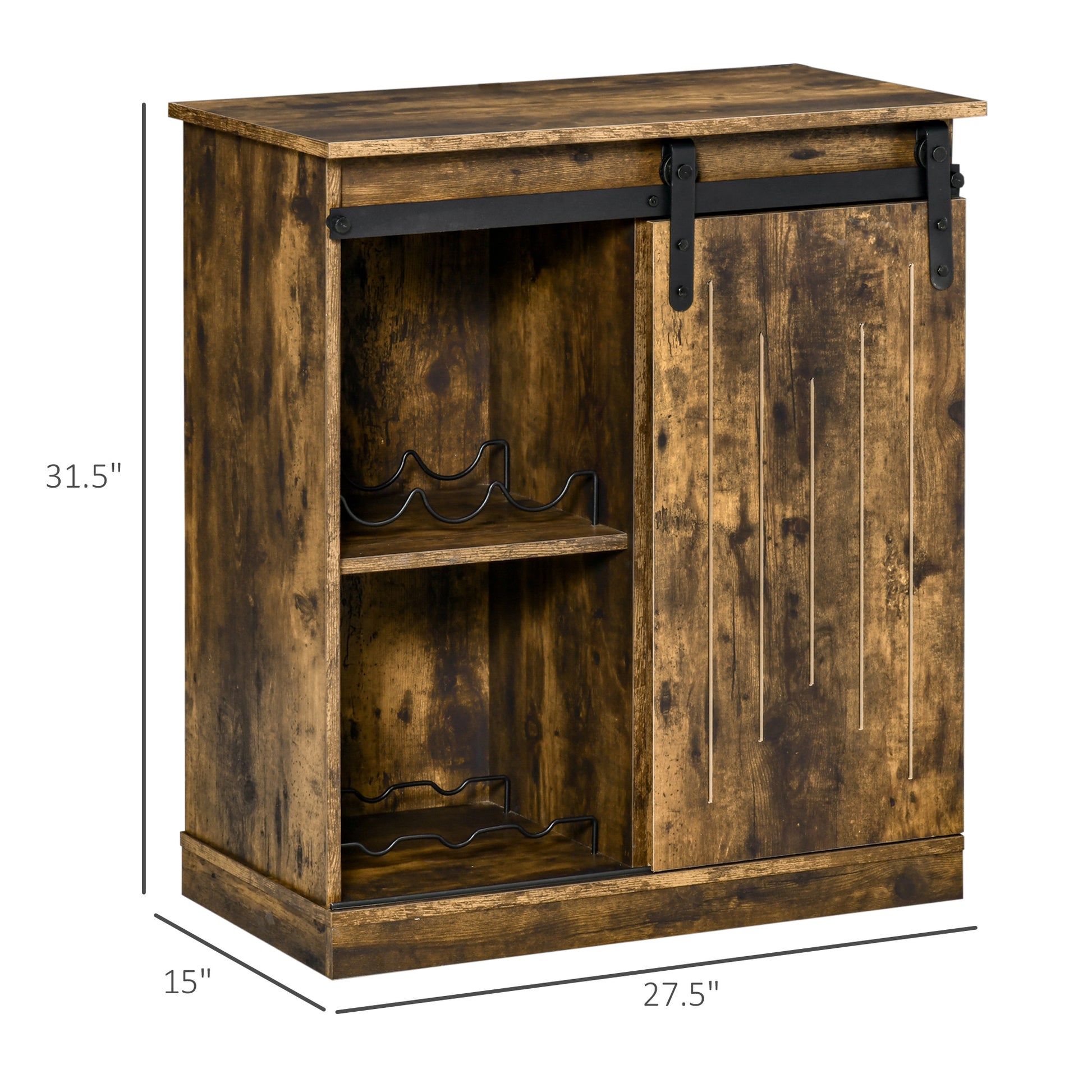 Homcom Industrial Wine Cabinet, Sideboard Storage Cabinet, Serving Bar Buffet With Sliding Barn Door And 6 Bottle Wine Rack, Brown Brown Mdf Steel