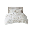 3 Piece Tufted Cotton Chenille Comforter Set Ivory Taupe Full Queen Full Ivory Taupe Polyester