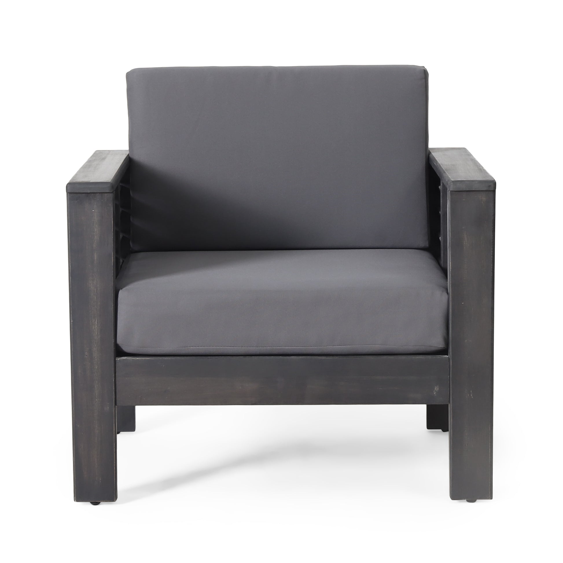 Set Of 2 Outdoor Acacia Wood Club Chairs With Cushions, Dark Gray, 27.75"D X 32"W X 27.75"H Yes Grey Foam Acacia Wood
