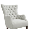 Hannah Button Tufted Wing Chair Ivory Solid Wood