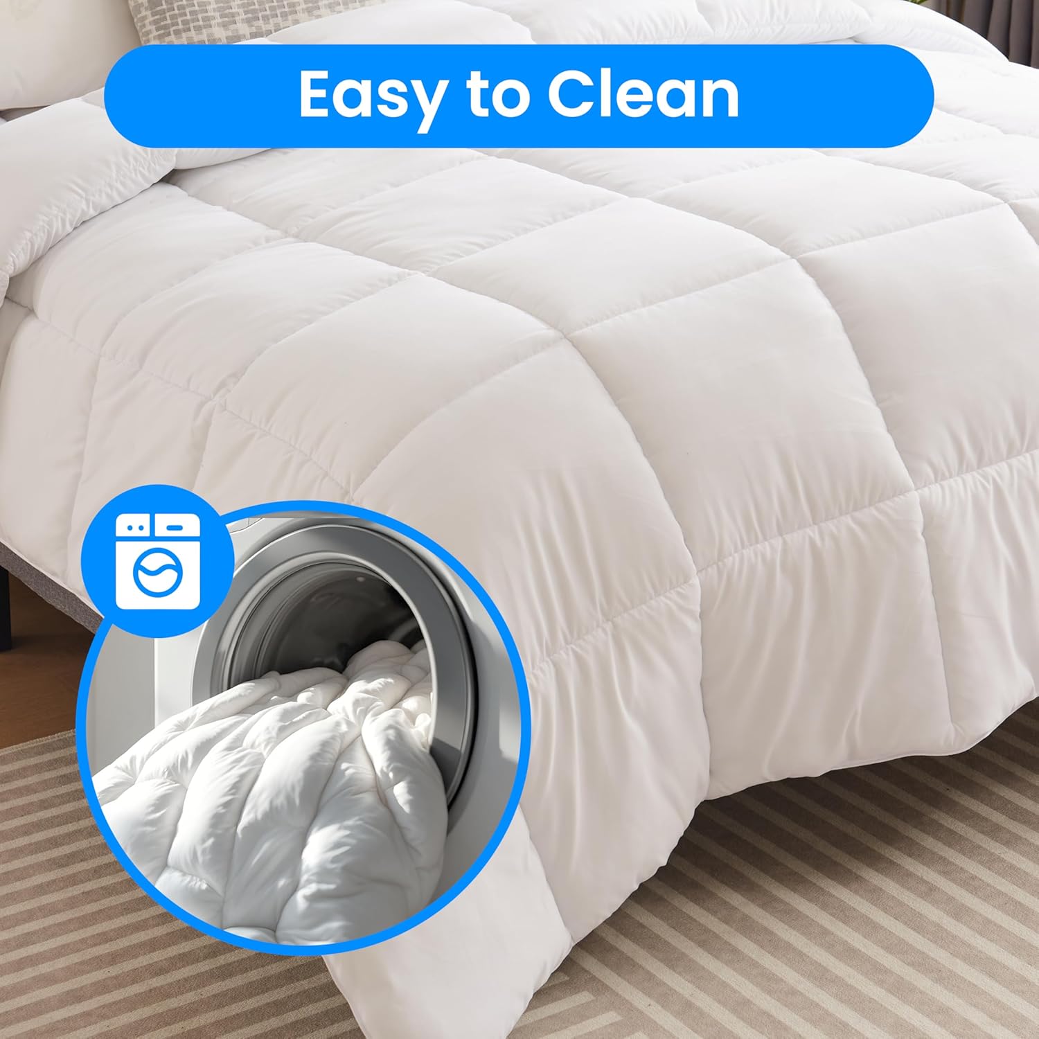 Comforter Queen Size, All Season Duvet Insert, Quilted Soft Down Alternative Bedding Comforter Reversible With Corner Tabs, Lightweight & Warm Microfiber, Machine Washable, 88"X88" White White