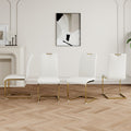 Modern Dining Chairs With Faux Leather Padded Seat Dining Living Room Chairs Upholstered Chair With Gold Metal Legs Design For Kitchen, Living, Bedroom, Dining Room Side Chairs Set Of 4 White Gold Metal