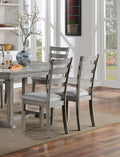 Gray Color Dining Chairs Padded Seat Set Of 2Pc Side Chair Ladder Back Kitchen Dining Room Wire Brushed Finish Gray Dining Room Classic,Modern,Transitional Dining Chairs Rubberwood Ladder Back Set