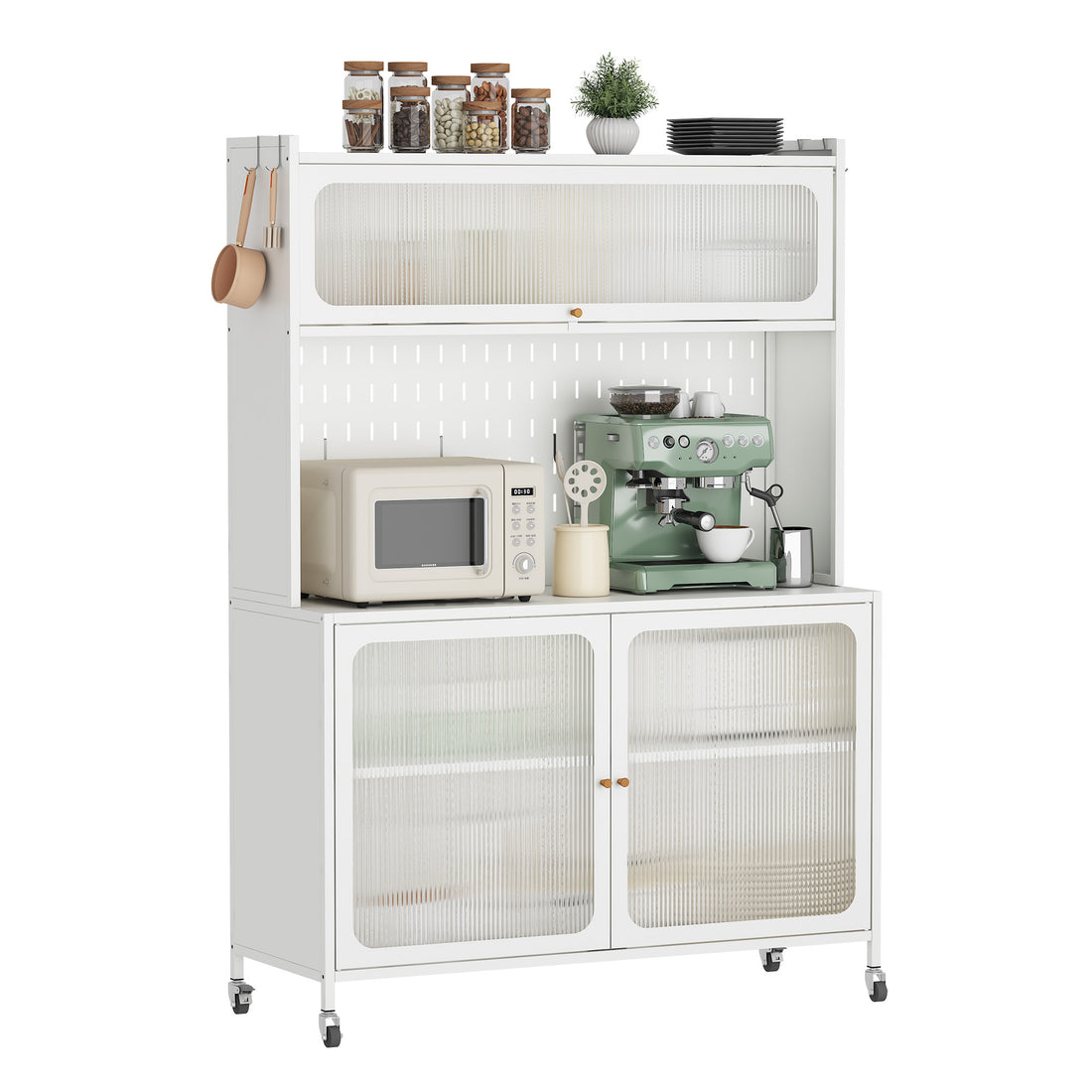 Kitchen Pantry Cabinet, Tall Storage Cabinet With Glass Doors & Adjustable Shelves, Cabinet Cupboard For Kitchen, Living Room, Dinning Room, White White Kitchen Modern Glass Doors Steel