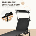Outsunny Folding Chaise Lounge Pool Chairs, Outdoor Sun Tanning Chairs With Canopy Shade, Reclining Back, Steel Frame And Side Pocket For Beach, Yard, Patio, Black Black Steel