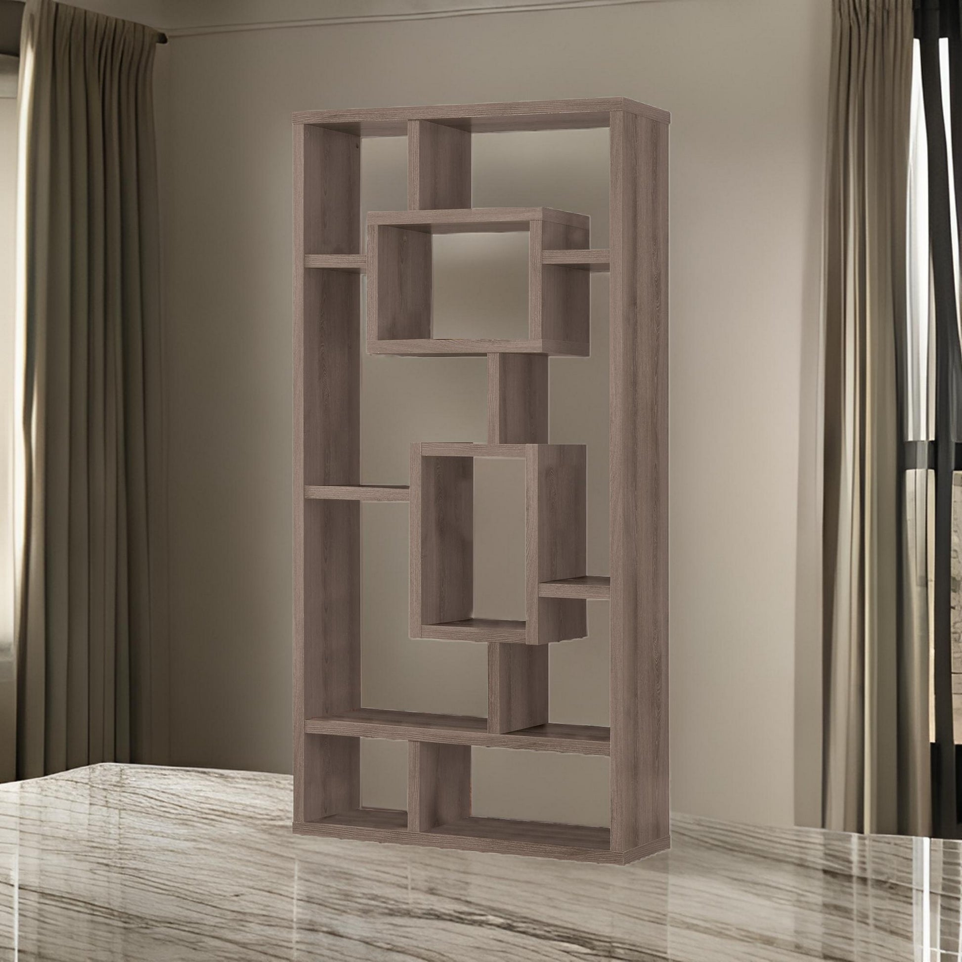 Splendid Geometric Cubed Rectangular Bookcase, Gray Gray Wood