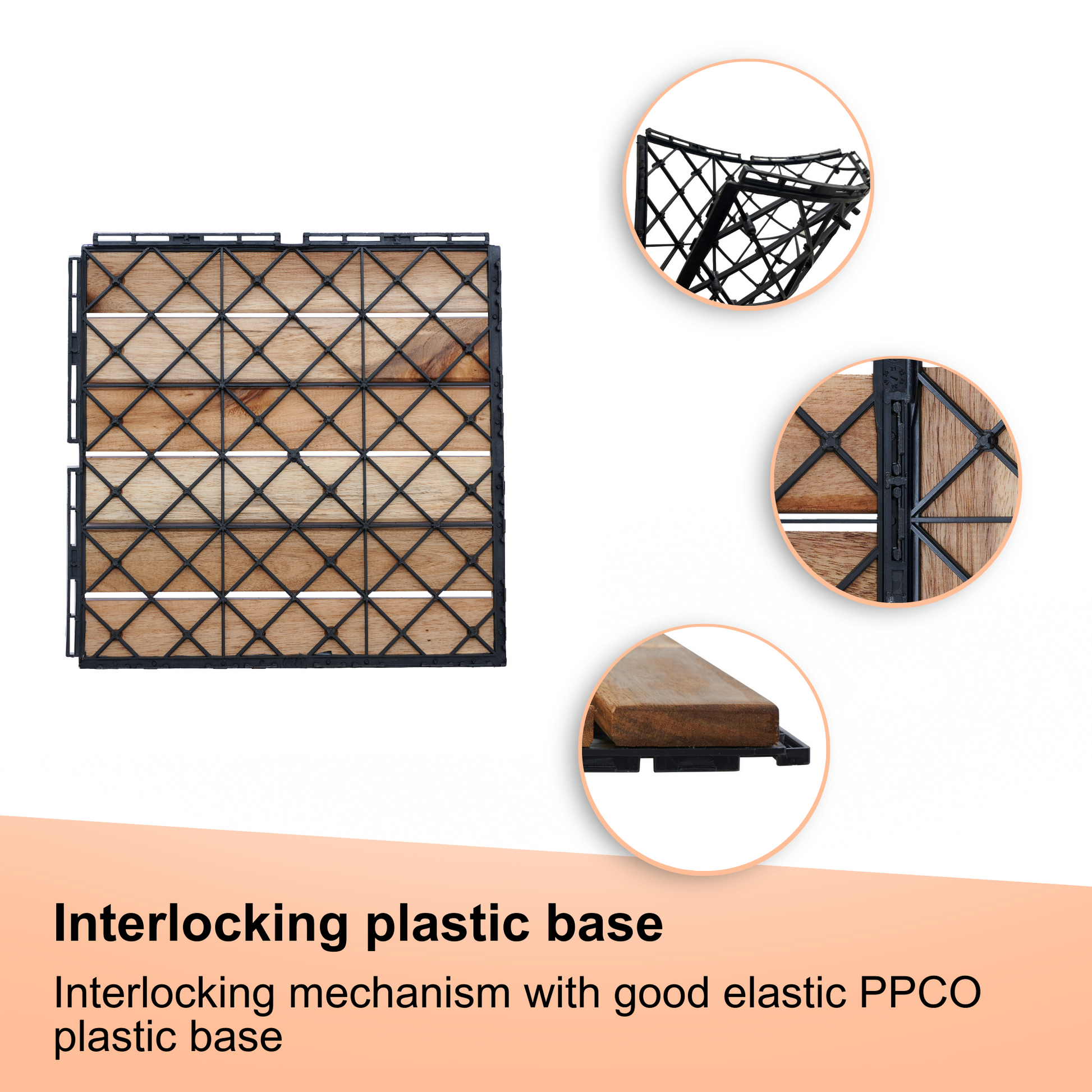 30 Pcs Interlocking Deck Tiles Striped Pattern, 12" X 12" Square Yellow Acacia Hardwood Outdoor Flooring For Patio, Bancony, Pool Side,.. Yellow Garden & Outdoor American Design,American Traditional Acacia Wood