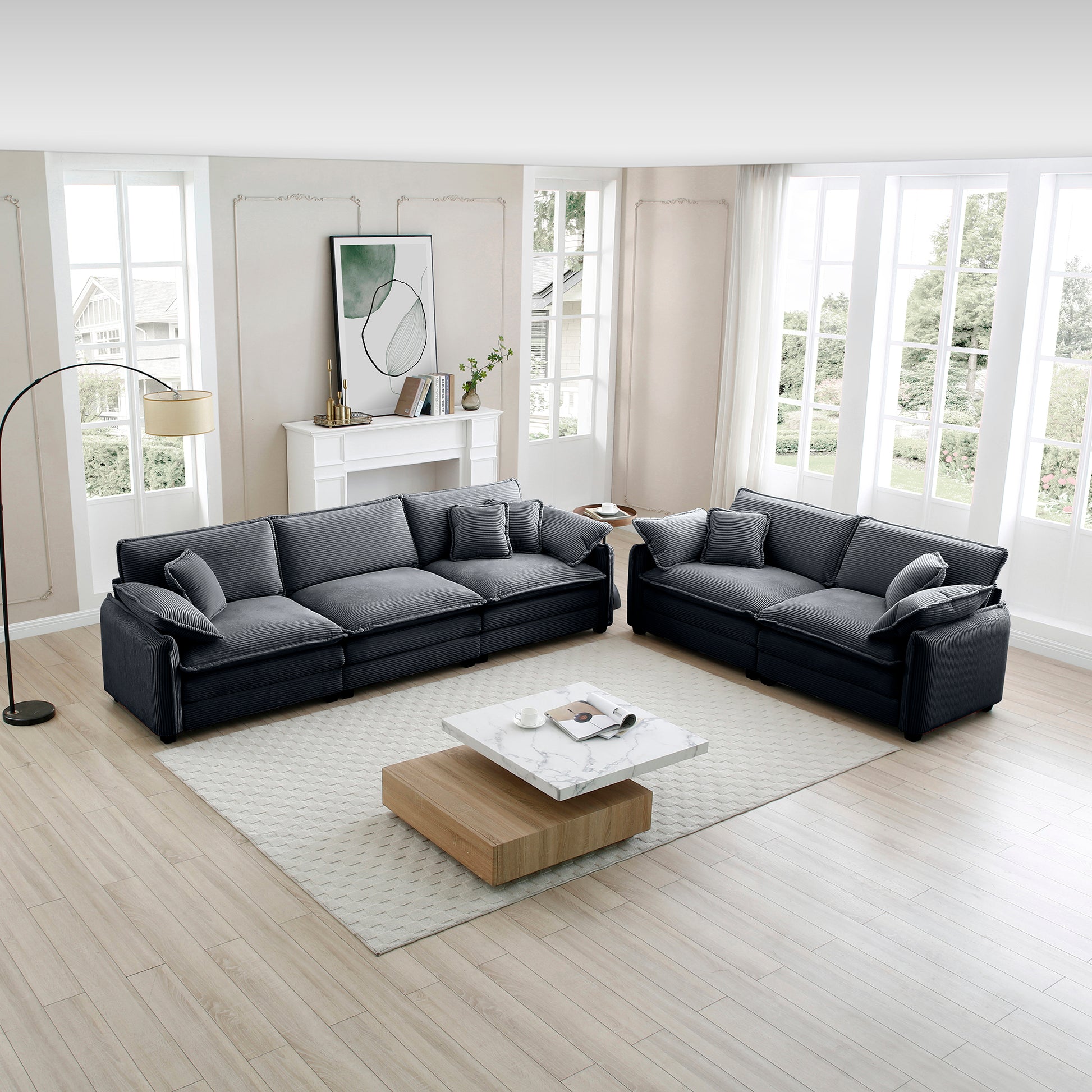 Family Sofa Set Deep Seat Sofa, Warm Sofa For Home Cinema And Living Room, One 2 Seater Sofa And One 3 Seater Sofa,Grey Corduroy Grey Corduroy 5 Seat