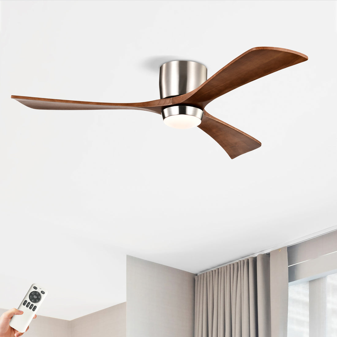 52" Ceiling Fan With Lights Remote Control,Quiet Dc Motor 3 Wood Blade Ceiling Fans 6 Speed Levels,Reversible Ceiling Fan, For Patio Living Room, Bedroom, Office,Indoor. Stain Nickel Walnut Nickel