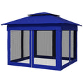 Outsunny 11' X 11' Pop Up Canopy, Outdoor Patio Gazebo Shelter With Removable Zipper Netting, Instant Event Tent W 114 Square Feet Of Shade And Carry Bag For Backyard, Garden, Blue Blue Metal