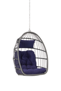 Outdoor Garden Rattan Egg Swing Chair Hanging Chair Pe Hang Chair Yes Sectional Dark Blue Water Resistant Frame Water Resistant Cushion Garden & Outdoor American Design Polypropylene Rattan