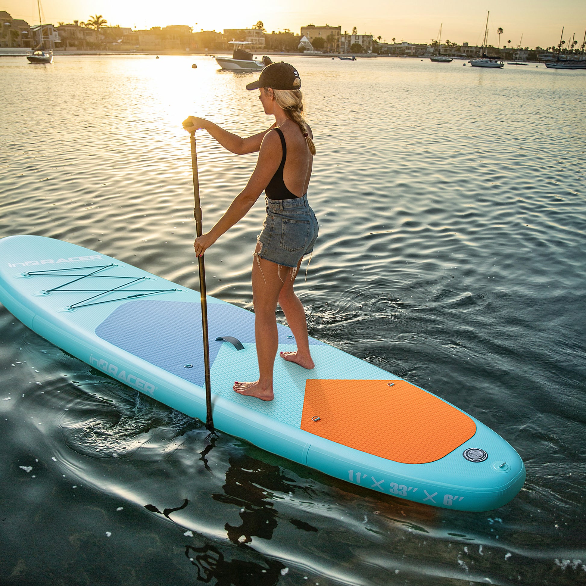 Inqracer 11' 10'6" Inflatable Stand Up Paddle Board With Free Premium Sup Accessories & Backpack Blue Green Pvc