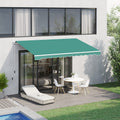 Outsunny 10' X 8' Retractable Awning, Patio Awnings, Sunshade Shelter W Manual Crank Handle, Uv & Water Resistant Fabric And Aluminum Frame For Deck, Balcony, Yard, Green Green Aluminum