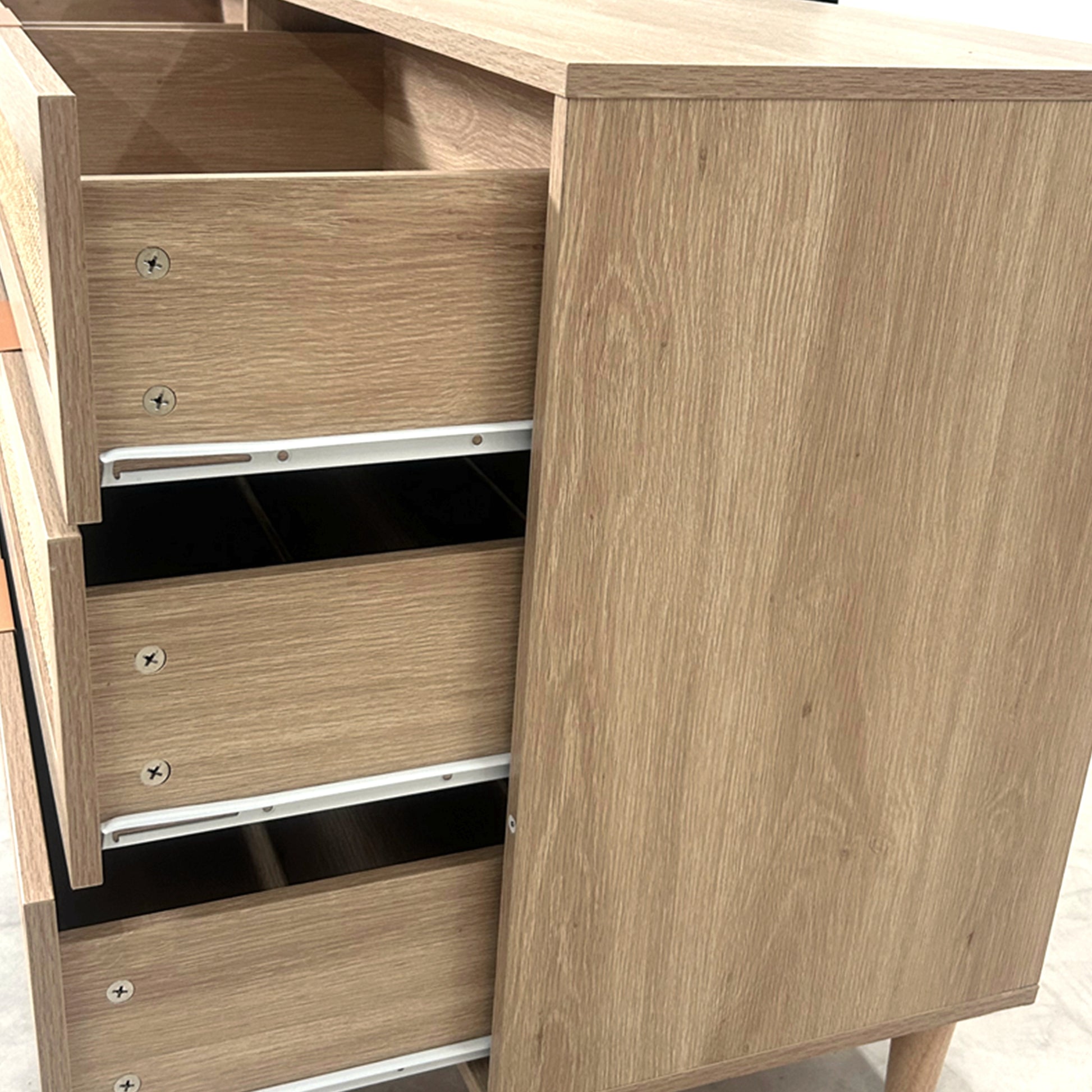 51.18"6 Drawers Rattan Storage Cabinet Rattan Drawer With White Drawer Slides,For Bedroom,Living Room,Natural Natural Primary Living Space Particle Board