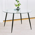 Modern Simple Glass Table, High Quality Tempered Glass Metal Material, Black Spray Table Legs, Suitable For Restaurant Kitchen Set Of 1 Black Round Glass