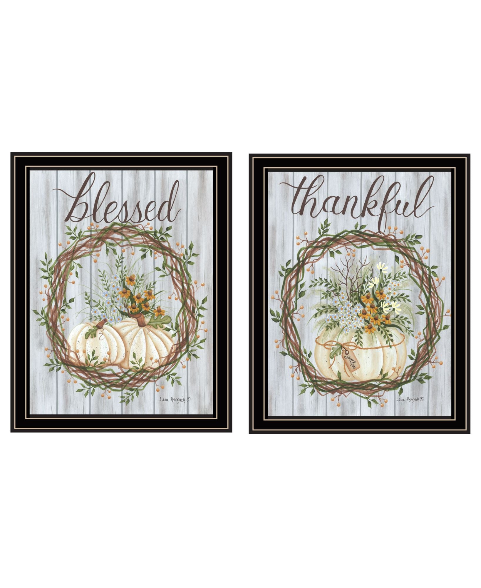 "Thankful And Blessed For The Fall" Framed Wall Art For Living Room, Wall Art Print For Home Decor, Bedroom Wall Art By Lisa Kennedy Multicolor Wood Paper