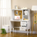 Homcom Computer Desk With Drawers & Shelves, Home Office Desk With Storage & Corkboard, Workstation Table With Cable Hole, White White Mdf