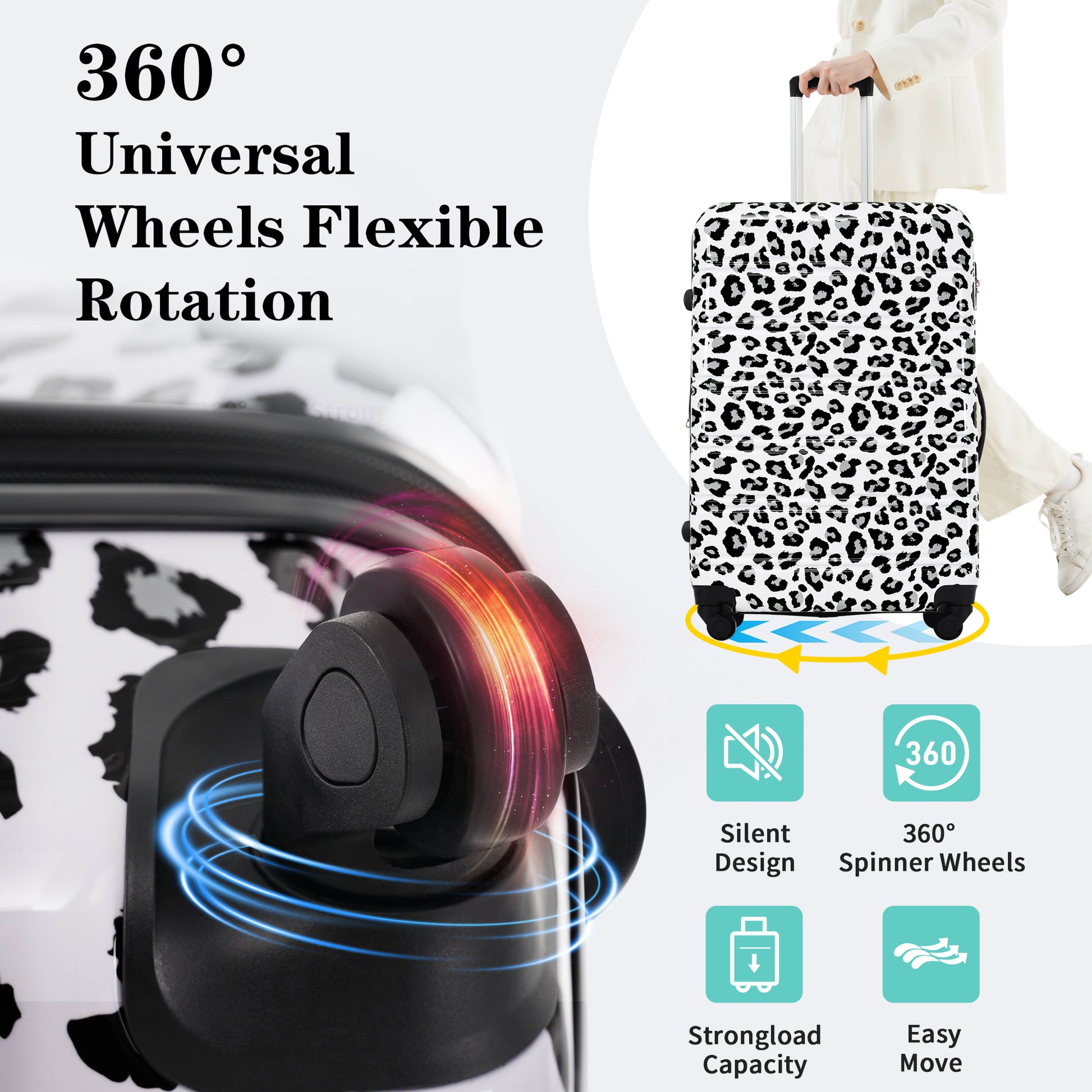 Hardshell Luggage Sets 3 Pcs Spinner Suitcase With Tsa Lock Lightweight 20" 24" 28" Luggages White Black Leopard Pc