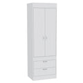 Lisboa Armoire, Rod, Double Door, Two Drawers, Metal Handles White White Bedroom Modern Particle Board