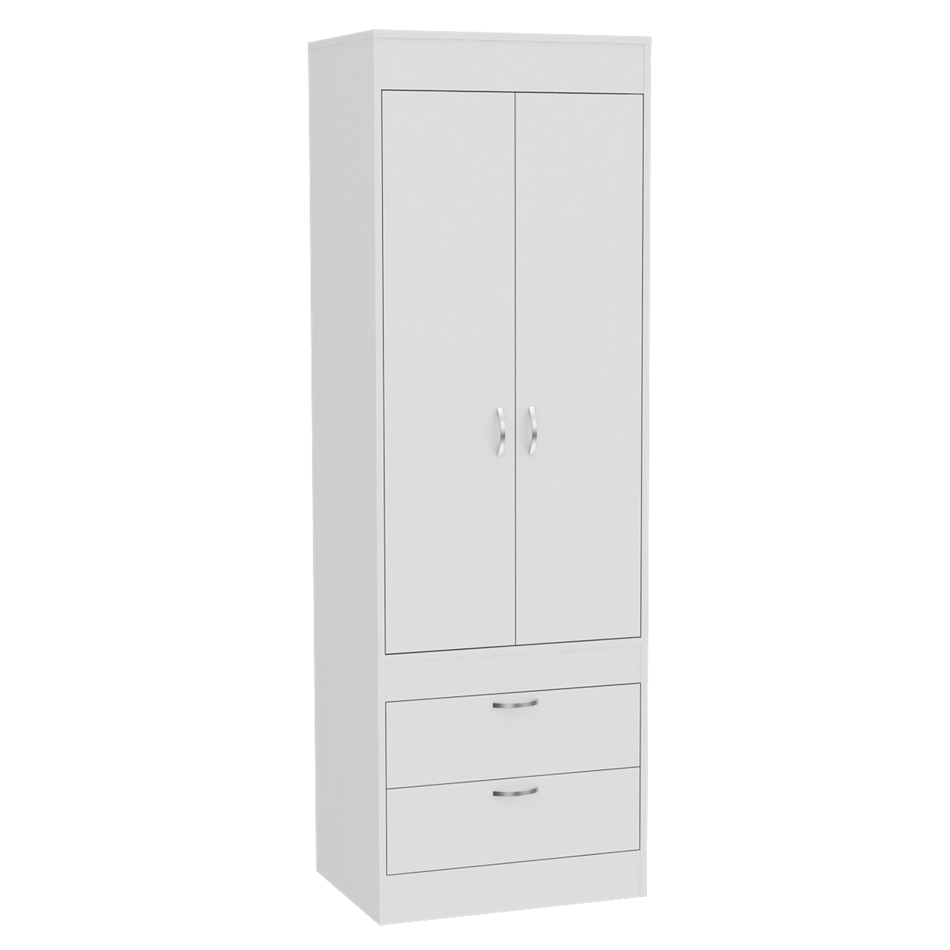 Lisboa Armoire, Rod, Double Door, Two Drawers, Metal Handles White White Bedroom Modern Particle Board