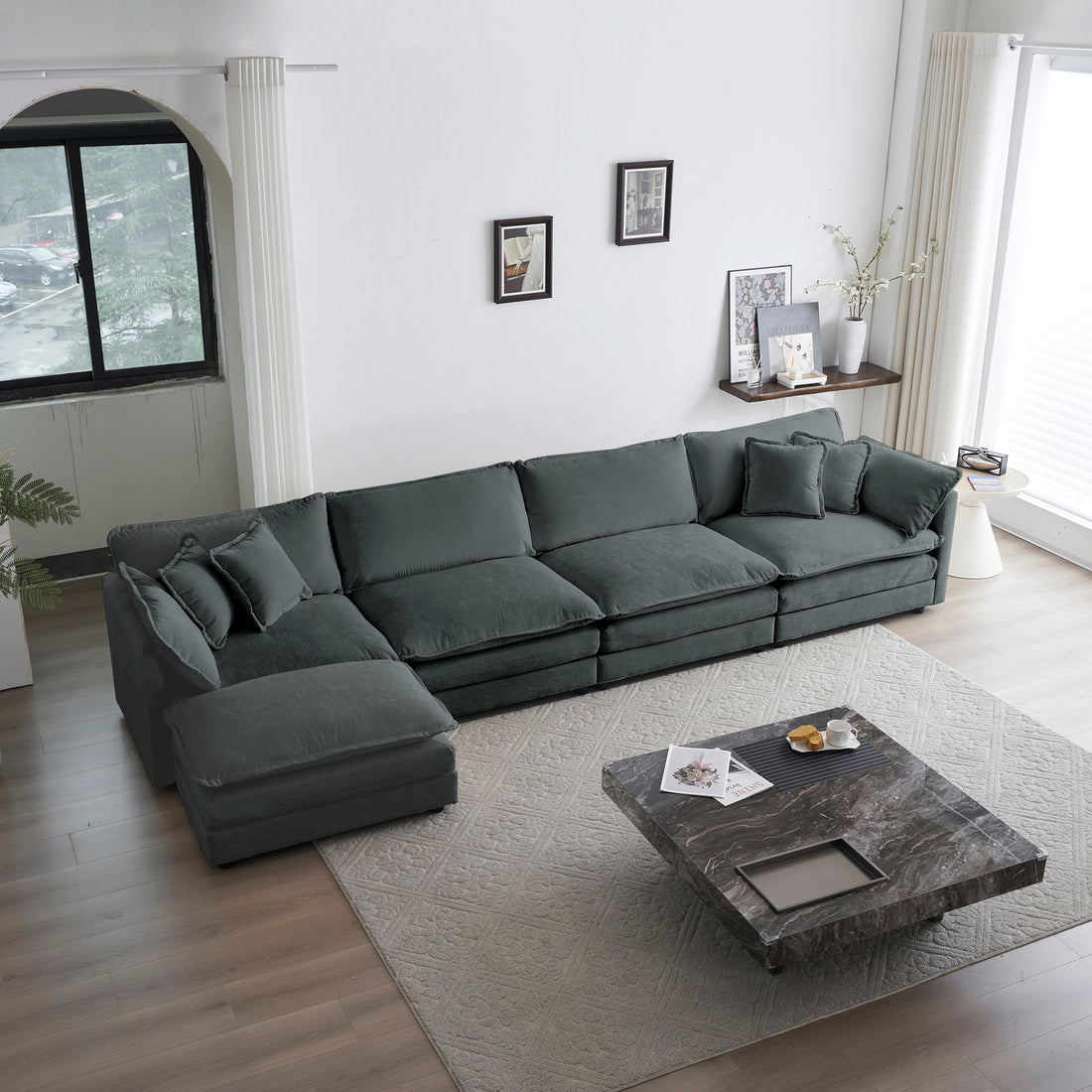 Modular Sectional Sofa For Living Room,U Shaped Couch 5 Seater Convertible Sectional Couch With 1 Ottoman ,Gray Chenille Gray Chenille 4 Seat